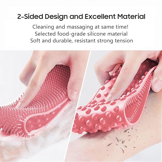 Silicone Back Scrubber Bath Belt – Pack of 2 | Double-Sided Exfoliating & Massage Shower Brush | Body Wash Exfoliator for Men & Women – Waterproof, Hygienic Design