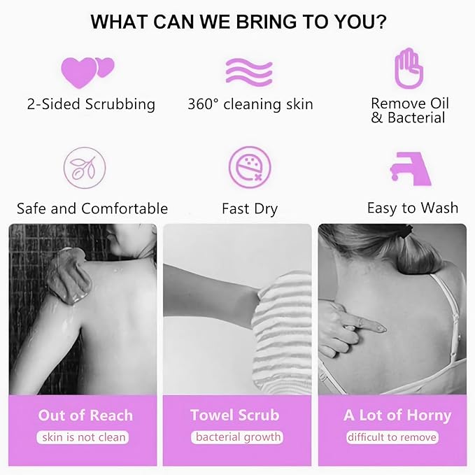 Silicone Back Scrubber Bath Belt – Pack of 2 | Double-Sided Exfoliating & Massage Shower Brush | Body Wash Exfoliator for Men & Women – Waterproof, Hygienic Design