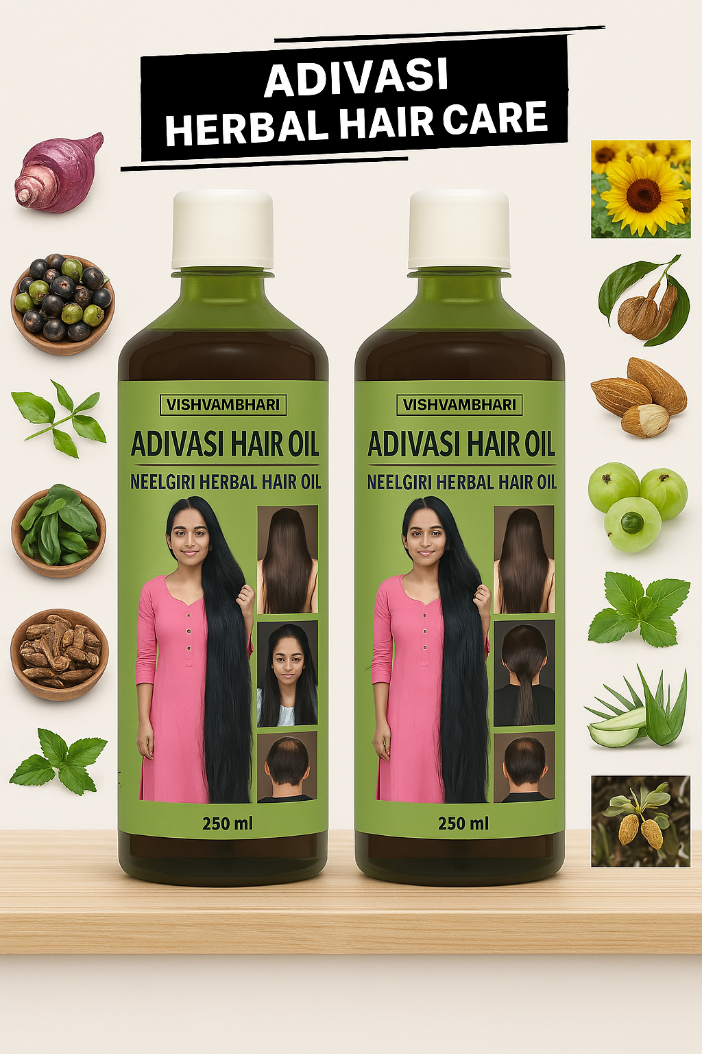 KASTURI HERBAL ADIVASI HAIR OIL 500ML -250ML PACK OF 2 - PREMIUM HERBAL HAIR CARE SOLUTION