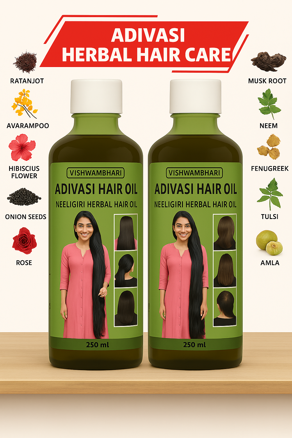 KASTURI HERBAL ADIVASI HAIR OIL 500ML -250ML PACK OF 2 - PREMIUM HERBAL HAIR CARE SOLUTION