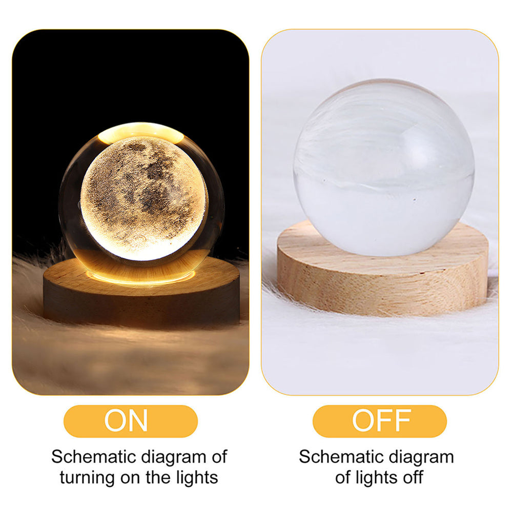 Glass Lamp 3D Ball Astronomy Night Lamp with Wooden Base – Moon Light Planet Theme