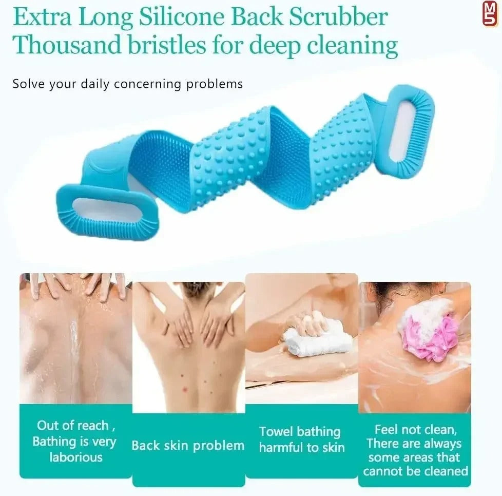 Silicone Back Scrubber Bath Belt – Pack of 2 | Double-Sided Exfoliating & Massage Shower Brush | Body Wash Exfoliator for Men & Women – Waterproof, Hygienic Design