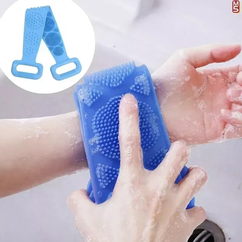 Silicone Back Scrubber Bath Belt – Pack of 2 | Double-Sided Exfoliating & Massage Shower Brush | Body Wash Exfoliator for Men & Women – Waterproof, Hygienic Design
