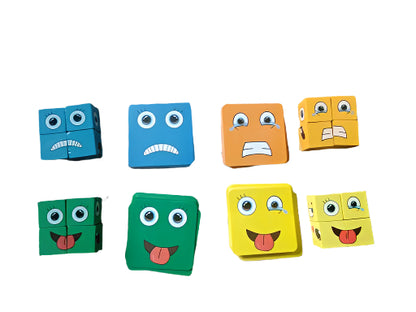 Emoji Cube Face Game for Kids – Expressions Matching Puzzle Toy | 16 Wooden Face Changing Cubes | Fun Parent-Child Educational Game for Ages 5-7
