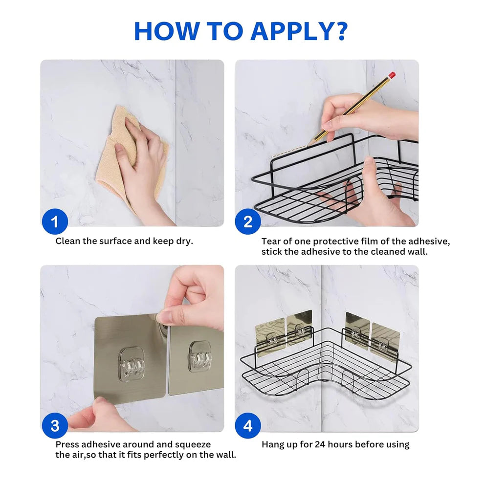 2-Piece Combo Stainless Steel Self-Adhesive Bathroom & Kitchen Corner Shelves