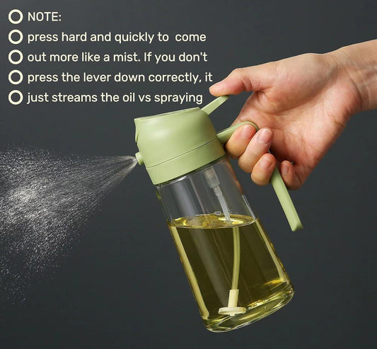 AppliKart Premium Glass 2-in-1 Oil Sprayer & Dispenser Bottle – Dual-Function Nozzle for Cooking, Air Fryer, Salad, Roasting & Frying (Multi Colour,550ml, Pack of 1)