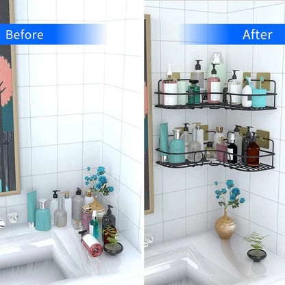 2-Piece Combo Stainless Steel Self-Adhesive Bathroom & Kitchen Corner Shelves