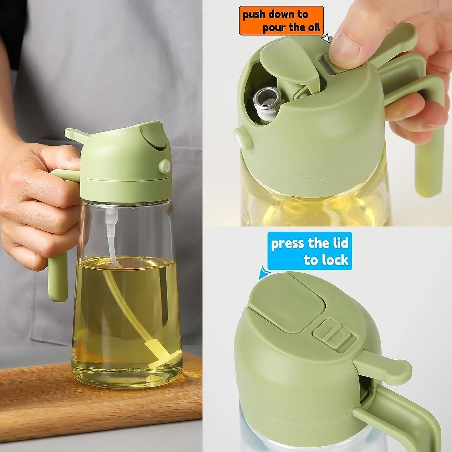 AppliKart Premium Glass 2-in-1 Oil Sprayer & Dispenser Bottle – Dual-Function Nozzle for Cooking, Air Fryer, Salad, Roasting & Frying (Multi Colour,550ml, Pack of 1)