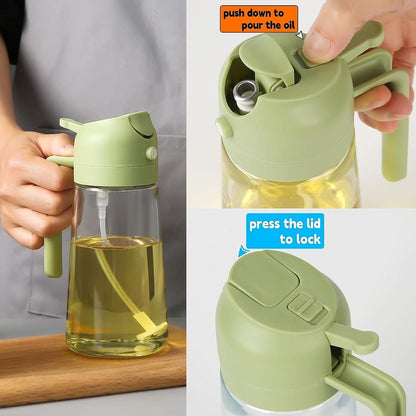AppliKart Premium Glass 2-in-1 Oil Sprayer & Dispenser Bottle – Dual-Function Nozzle for Cooking, Air Fryer, Salad, Roasting & Frying (Multi Colour,550ml, Pack of 1)