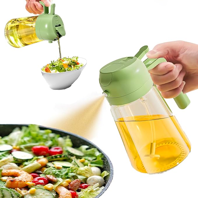 AppliKart Premium Glass 2-in-1 Oil Sprayer & Dispenser Bottle – Dual-Function Nozzle for Cooking, Air Fryer, Salad, Roasting & Frying (Multi Colour,550ml, Pack of 1)