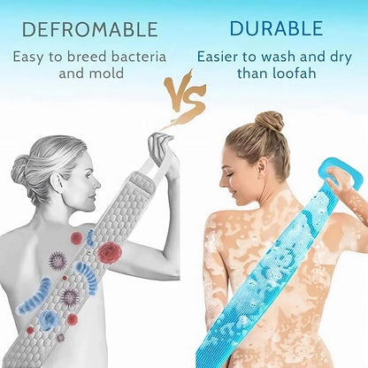 Silicone Back Scrubber Bath Belt – Pack of 2 | Double-Sided Exfoliating & Massage Shower Brush | Body Wash Exfoliator for Men & Women – Waterproof, Hygienic Design