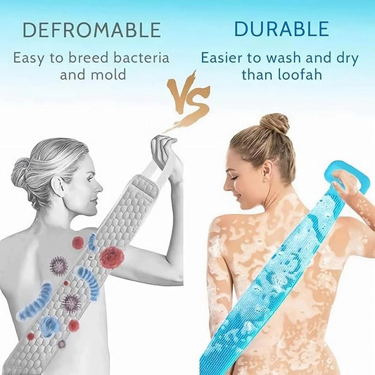 Silicone Back Scrubber Bath Belt – Pack of 2 | Double-Sided Exfoliating & Massage Shower Brush | Body Wash Exfoliator for Men & Women – Waterproof, Hygienic Design