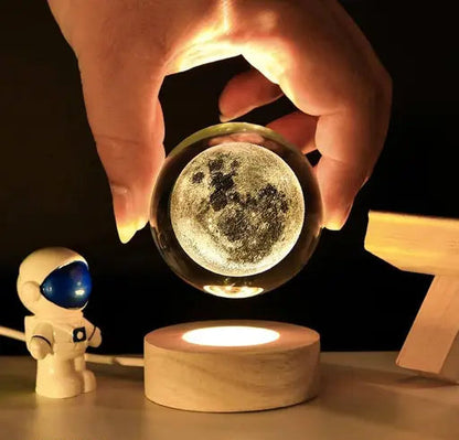 Glass Lamp 3D Ball Astronomy Night Lamp with Wooden Base – Moon Light Planet Theme