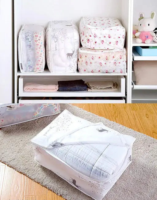 AppliKart 2pcs Waterproof Foldable Printed Storage Bags for Blankets &amp; Clothes – Multicolor (Pack of 2)