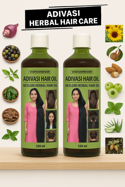 KASTURI HERBAL ADIVASI HAIR OIL 500ML -250ML PACK OF 2  - PREMIUM HERBAL HAIR CARE SOLUTION