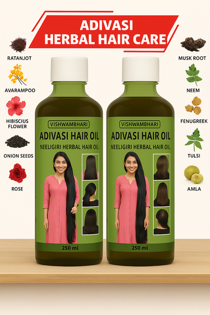 KASTURI HERBAL ADIVASI HAIR OIL 500ML -250ML PACK OF 2  - PREMIUM HERBAL HAIR CARE SOLUTION