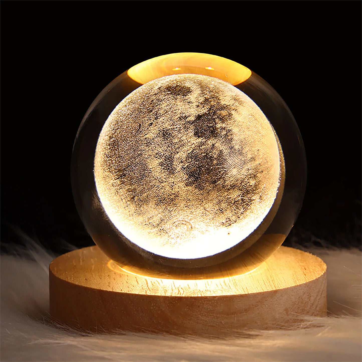 Glass Lamp 3D Ball Astronomy Night Lamp with Wooden Base – Moon Light Planet Theme