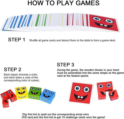 Emoji Cube Face Game for Kids – Expressions Matching Puzzle Toy | 16 Wooden Face Changing Cubes | Fun Parent-Child Educational Game for Ages 5-7