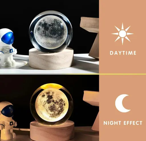 Glass Lamp 3D Ball Astronomy Night Lamp with Wooden Base – Moon Light Planet Theme