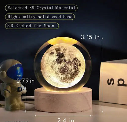 Glass Lamp 3D Ball Astronomy Night Lamp with Wooden Base – Moon Light Planet Theme