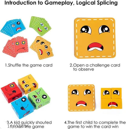 Emoji Cube Face Game for Kids – Expressions Matching Puzzle Toy | 16 Wooden Face Changing Cubes | Fun Parent-Child Educational Game for Ages 5-7