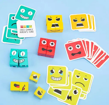Emoji Cube Face Game for Kids – Expressions Matching Puzzle Toy | 16 Wooden Face Changing Cubes | Fun Parent-Child Educational Game for Ages 5-7
