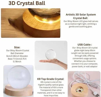 Glass Lamp 3D Ball Astronomy Night Lamp with Wooden Base – Moon Light Planet Theme