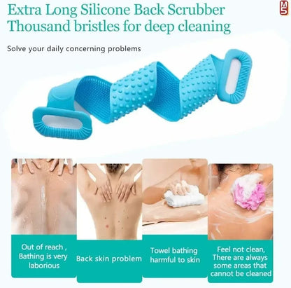 Silicone Back Scrubber Bath Belt – Pack of 2 | Double-Sided Exfoliating & Massage Shower Brush | Body Wash Exfoliator for Men & Women – Waterproof, Hygienic Design