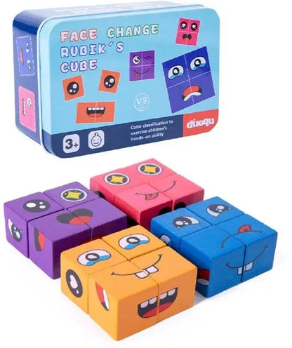 Emoji Cube Face Game for Kids – Expressions Matching Puzzle Toy | 16 Wooden Face Changing Cubes | Fun Parent-Child Educational Game for Ages 5-7