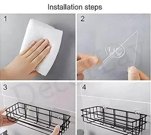Bathroom Rack – Self Adhesive Metal Shower Caddy with Hooks (Pack of 2) | Multi-Purpose Bathroom & Kitchen Shelf